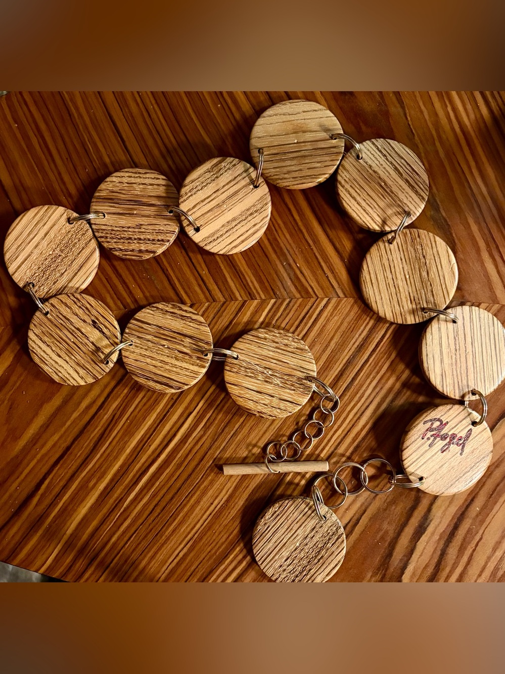 Round Wooden Link Belt in Natural Wood and Metal